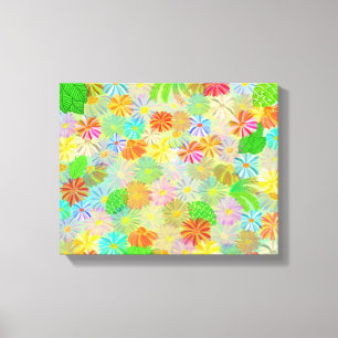 IMPRESSÃO EM TELA ASTER & CONE FLOWERS & TROPICAL LEAVE WATERCOLOR