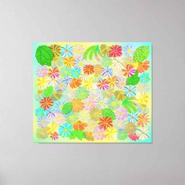 IMPRESSÃO EM TELA ASTER & CONE FLOWERS & TROPICAL LEAVE WATERCOLOR (Frente)