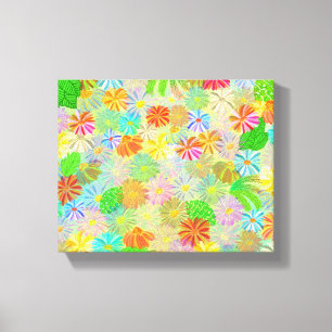 IMPRESSÃO EM TELA ASTER & CONE FLOWERS & TROPICAL LEAVE WATERCOLOR