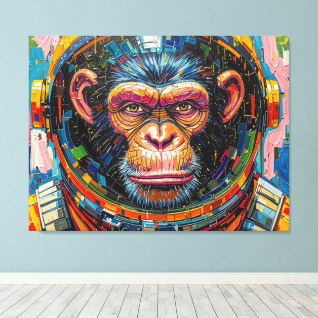 IMPRESSÃO EM TELA ASTRONAUTA CHIMPANZÉ VOLTANDO PARA CASA-12 (Insitu(piso de madeira))