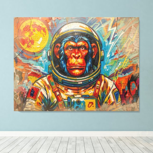 IMPRESSÃO EM TELA ASTRONAUTA CHIMPANZÉ VOLTANDO PARA CASA-2 (Insitu(piso de madeira))