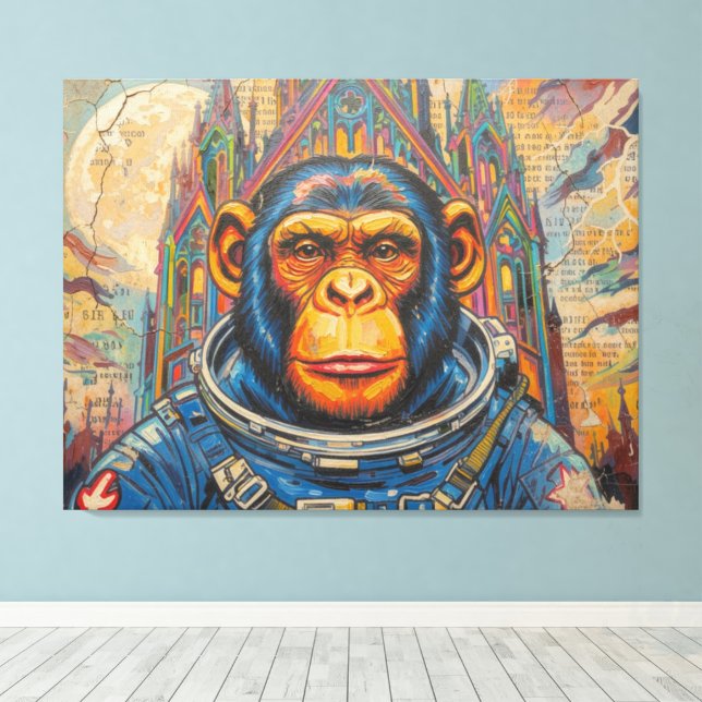 IMPRESSÃO EM TELA ASTRONAUTA CHIMPANZÉ VOLTANDO PARA CASA-4 (Insitu(piso de madeira))