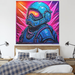 Impressão Em Tela Astronauta Neon Cyberpunk