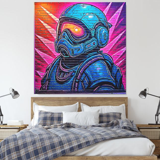 Impressão Em Tela Astronauta Neon Cyberpunk (Insitu(Quarto))