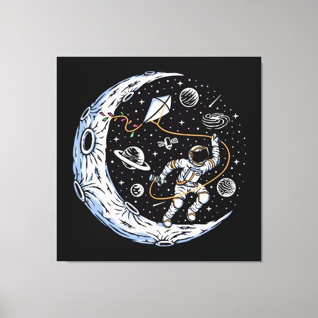 Impressão Em Tela Astronauta Voando uma Pipa na Lua (Frente)