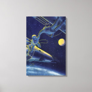 Impressão Em Tela Astronautas de Ficção Científica Vintage no Espaço