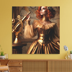 Impressão Em Tela Astrônomo Dourado Vitoriano Steampunk