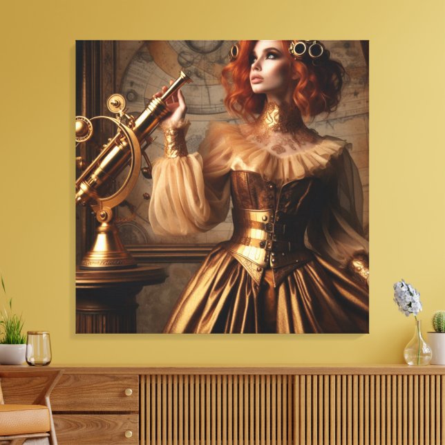 Impressão Em Tela Astrônomo Dourado Vitoriano Steampunk (Insitu(Sala de estar))