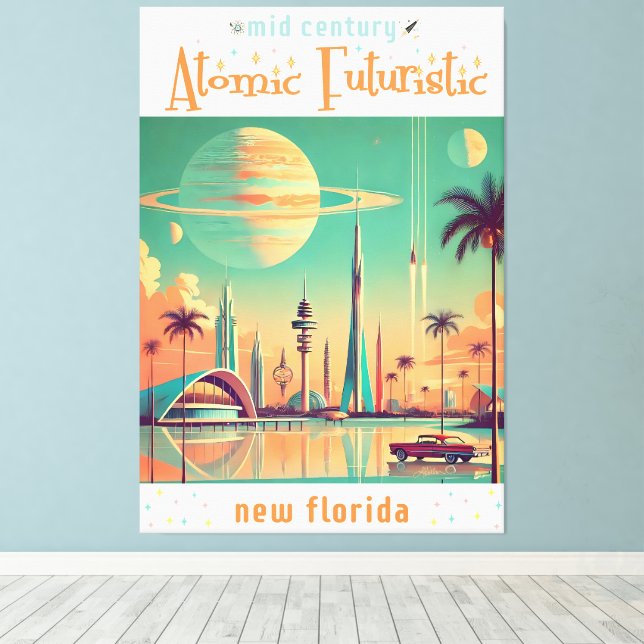 Impressão Em Tela Atomic Futuristic New Florida (Insitu(piso de madeira))