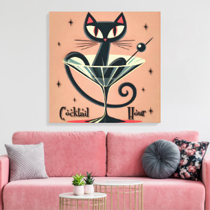 Impressão Em Tela Atomic Futuristic Space Age Black Cat Martini