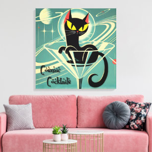 Impressão Em Tela Atomic Futuristic Space Age Black Cat Martini