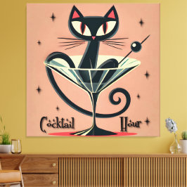 Impressão Em Tela Atomic Futuristic Space Age Black Cat Martini