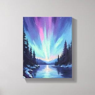 Impressão Em Tela Aurora Boreal Luzes do Norte Aquarela