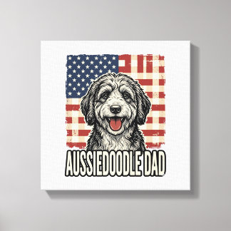 Impressão Em Tela Aussiedoodle Dad Patriotic Vintage Dog Shirt Desig