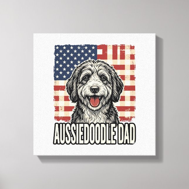Impressão Em Tela Aussiedoodle Dad Patriotic Vintage Dog Shirt Desig (Frente)