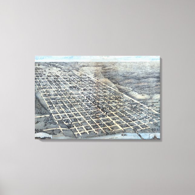 Impressão Em Tela Austin, Texas Antique Aerial City Map de 1873 (Frente)