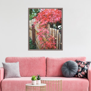 Impressão Em Tela Autumn Japonês Mapeando Folhas e Cerca de Bambu