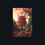 Impressão Em Tela Autumn Maple Pagoda Temple Staircase Glow<br><div class="desc">A classic red pagoda temple stands at the top of a stone staircase enveloped by a breathtaking canopy of crimson, orange, and golden maple leaves in full autumn glory. Sunlight streams through the branches, casting warm rays across scattered foliage on the steps and illuminating the temple's graceful tiers and green-tiled...</div>