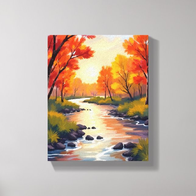 Impressão Em Tela Autumn River | Fall Foliage Nature Watercolor (Frente)