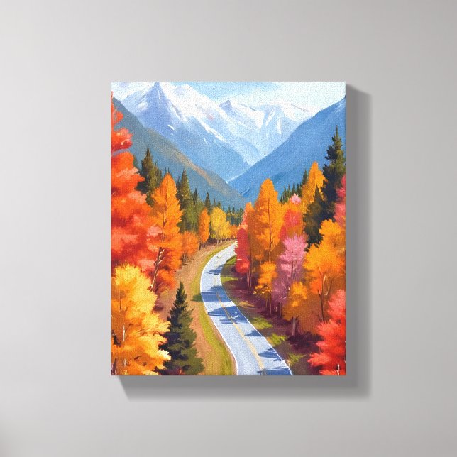 Impressão Em Tela Autumn Road | Fall Foliage Watercolor Nature (Frente)