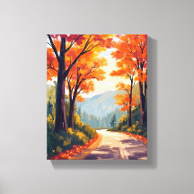 Autumn Road | Watercolor Fall Foliage Leaves