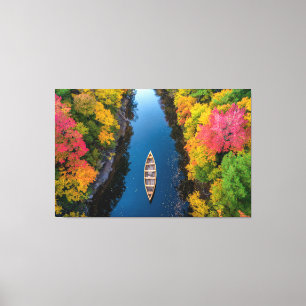 Impressão Em Tela Autumn’s Passage: A Golden Canoe on Mirror Waters