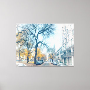 Impressão Em Tela Autumn Street com Árvores e Carros