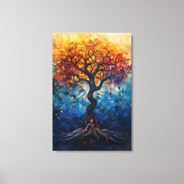 Impressão Em Tela Autumn Tree Mosaic Geometric Glow Art (Frente)