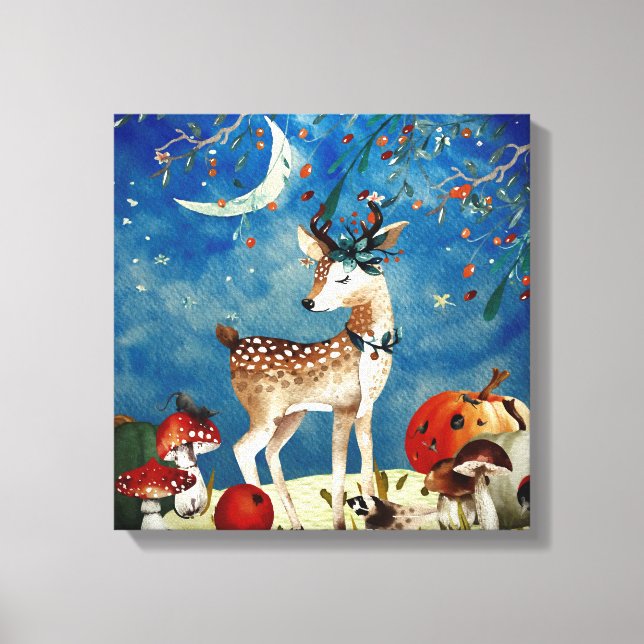 Impressão Em Tela Autumn Woodland Friends Deer Forest Ilustration (Frente)