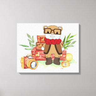 Impressão Em Tela Aventura de desenho animado de urso fofo de viagem