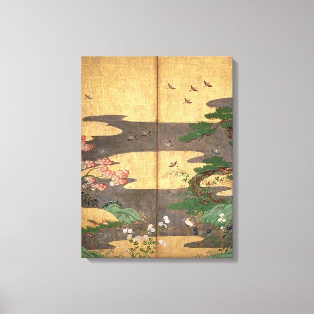 Impressão Em Tela Aves com flores do outono e do inverno (Frente)