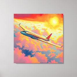 Impressão Em Tela Avião Voando Alto - Arte em Estilo Pintura Vibrant