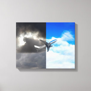 Impressão Em Tela Avião voando do céu tempestuoso para o céu azul