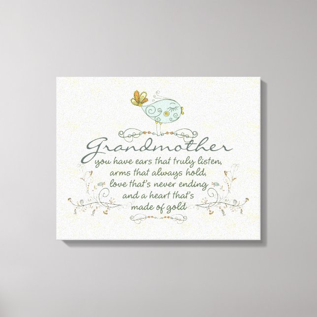 Impressão Em Tela Avó Poema com Pássaros (Frente)