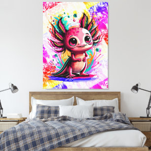 Impressão Em Tela Axolotl Amphibian - Cute Axolotl colorido