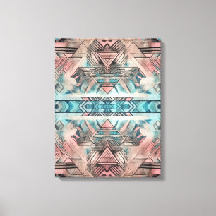 Impressão Em Tela Aztec Sudoeste Pastel Cor-De-Rosa E Azul