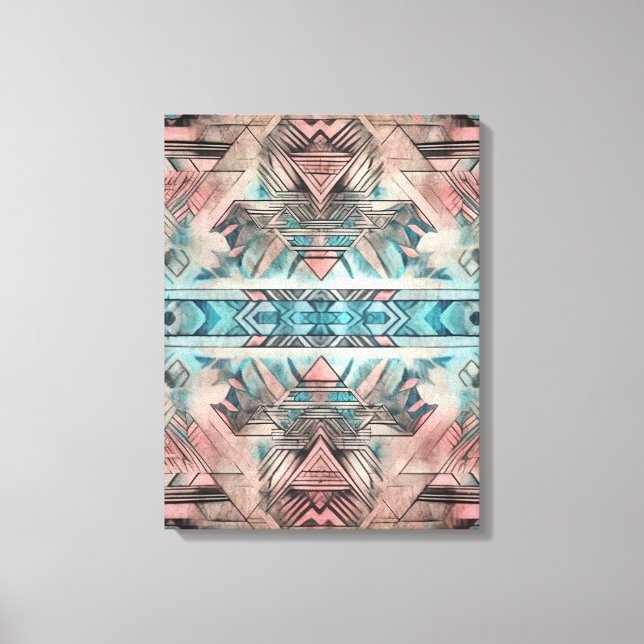 Impressão Em Tela Aztec Sudoeste Pastel Cor-De-Rosa E Azul (Frente)