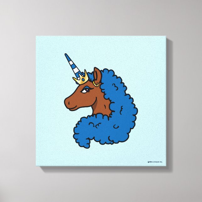 Impressão Em Tela Azul Afro Unicorn (Frente)