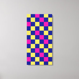 Impressão Em Tela Azul Amarelo Rosa Xadrez Padrão Design 