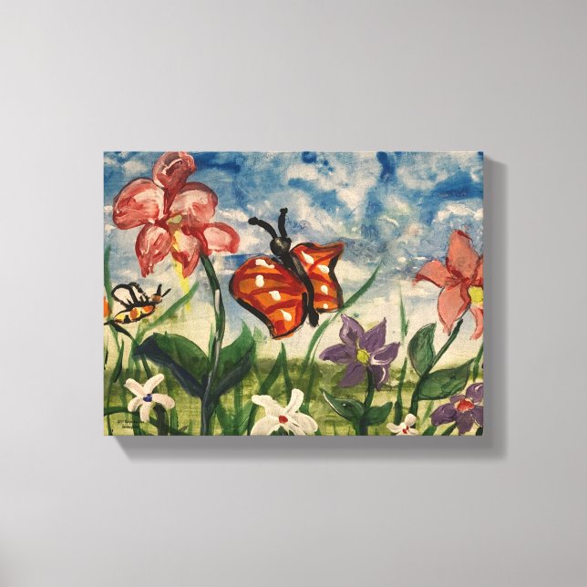 Impressão Em Tela Azul Cinto com Laranja Aquarela Arte Infantil (Frente)