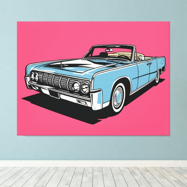 Impressão Em Tela Azul Clássico Retro Conversível Pop Art (Insitu(piso de madeira))