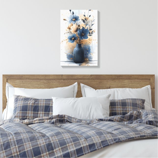 Impressão Em Tela Azul, creme, flores aquáticas (Insitu(Quarto))