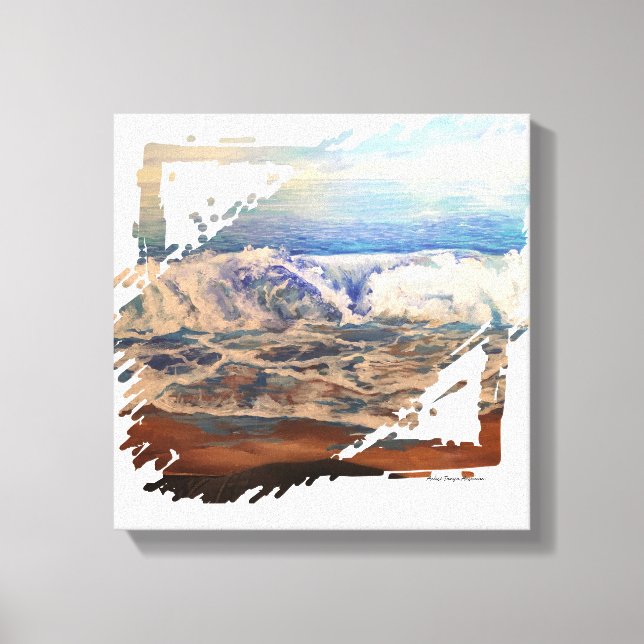 Impressão Em Tela Azul das ondas de praia (Frente)