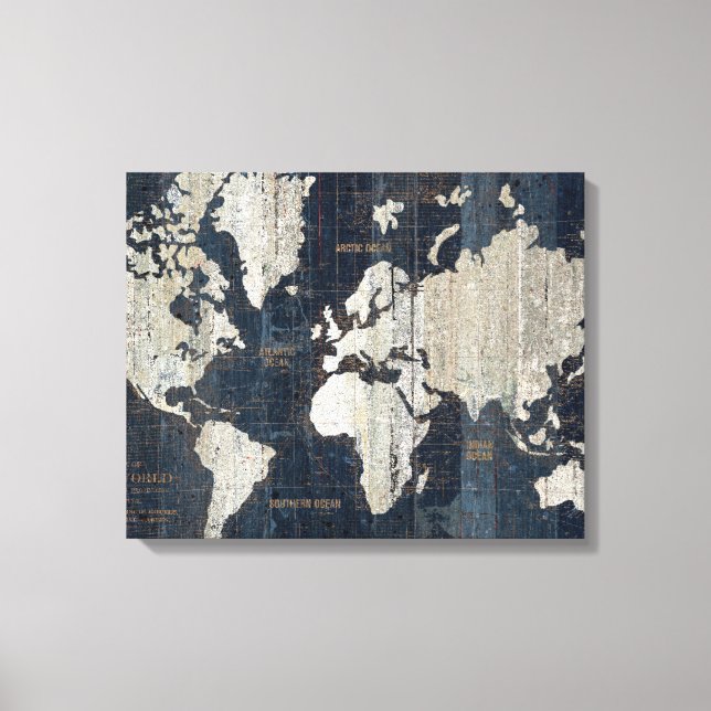 Impressão Em Tela Azul de Mapa do Mundo Antigo (Frente)