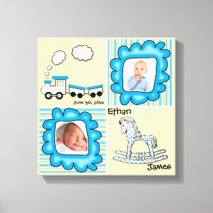 Impressão Em Tela Azul e Amarelo Decor do Muro de Foto do Bebê