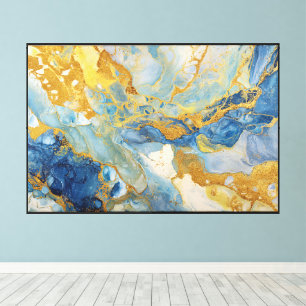 Impressão Em Tela Azul Giratório e Abstrato Inspirado em Mármore Dou