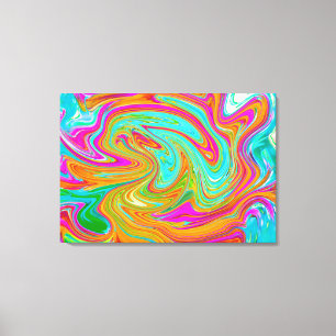 Impressão Em Tela Azul, Laranja e Rosa Quente Groovy Abstrato Retro