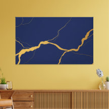 Azul Marinho e Dourado Kintsugi Abstrato