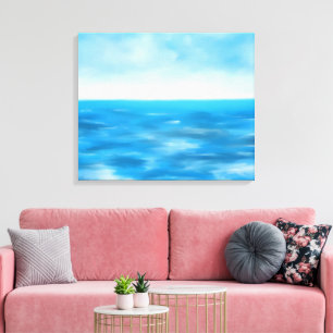 IMPRESSÃO EM TELA AZUL OCEANO AQUARELA ONDAS ABSTRACTAS