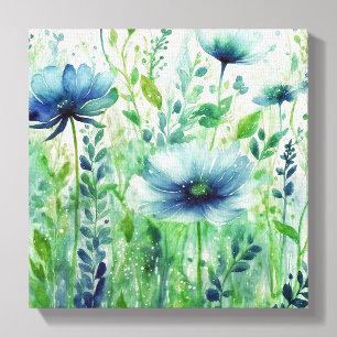 Impressão Em Tela Azul Serene - Floral de Aquarela